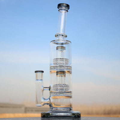 Dual Matrix Percolators Glass Pipe Showcasing Advanced Scientific Glass Engineering Design