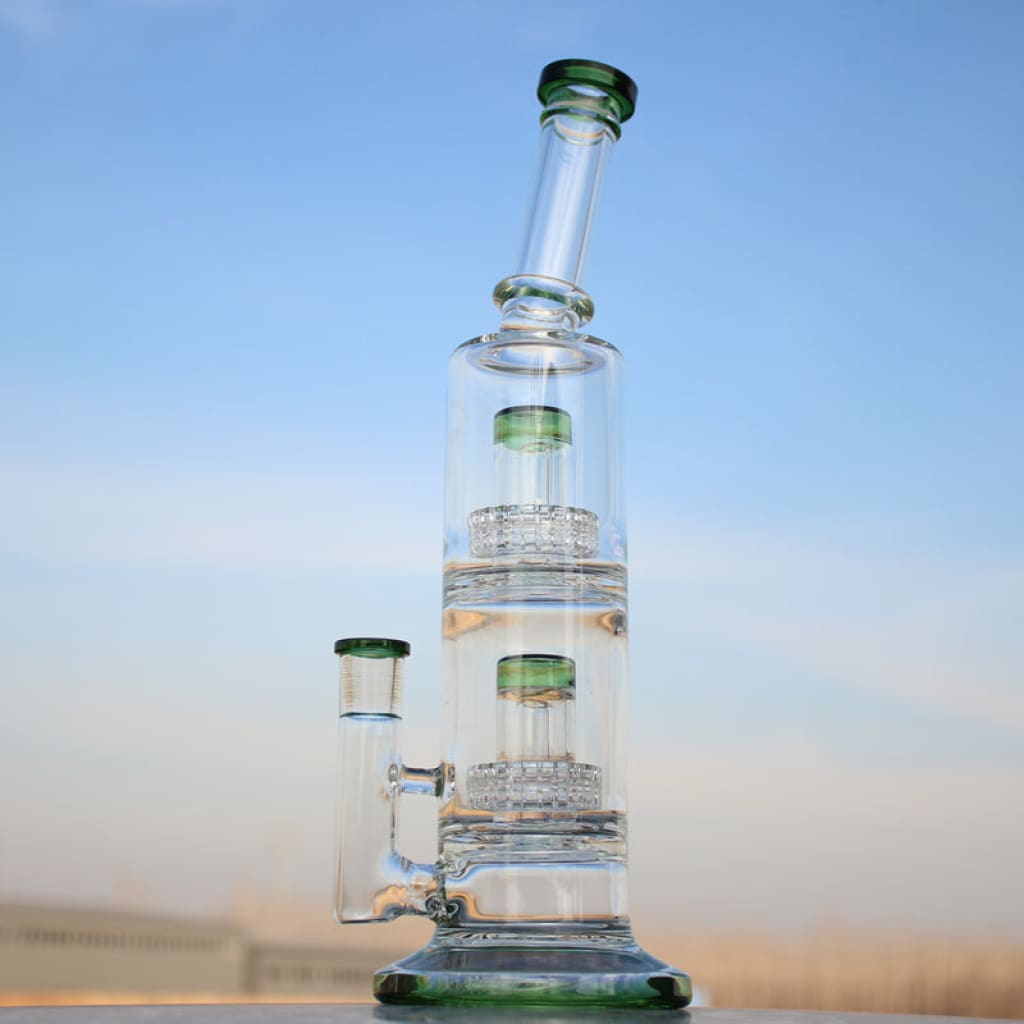 Dual matrix percolators glass water pipe with green accents
