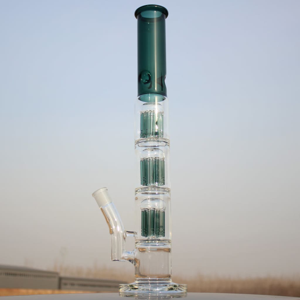Green and clear glass bong with triple tree percolator made of high-quality borosilicate glass