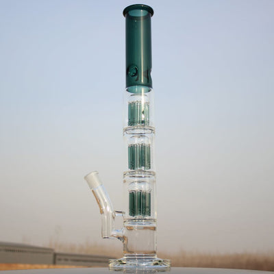 Green and clear glass bong with triple tree percolator made of high-quality borosilicate glass