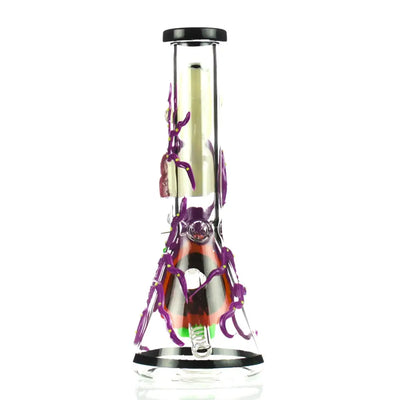 Art Morty Beaker Collectible: clear glass bong with purple, red, green hand-blown design