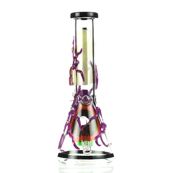 Art Morty Beaker Collectible: clear glass bong with purple, red, green hand-blown design