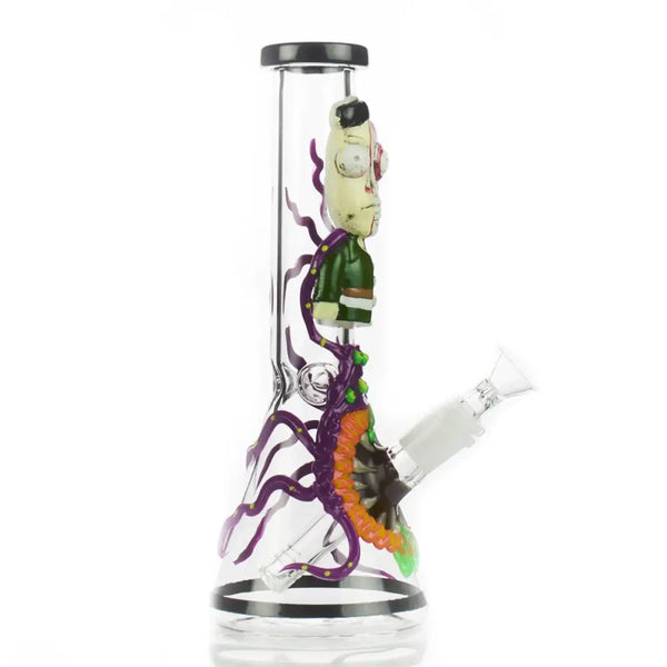 Clear Art Morty Beaker bong with Rick and Morty purple tentacles design