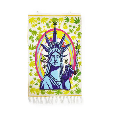 Vibrant psychedelic Liberty Wall Hanging 3ft x 2ft with cannabis statue of Liberty