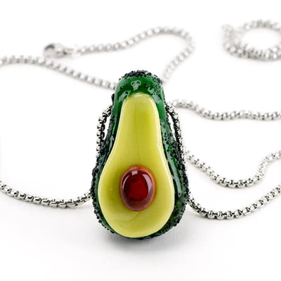 Avocadope pendant glass hand pipe by Empire Glassworks: glossy green glass avocado on silver chain