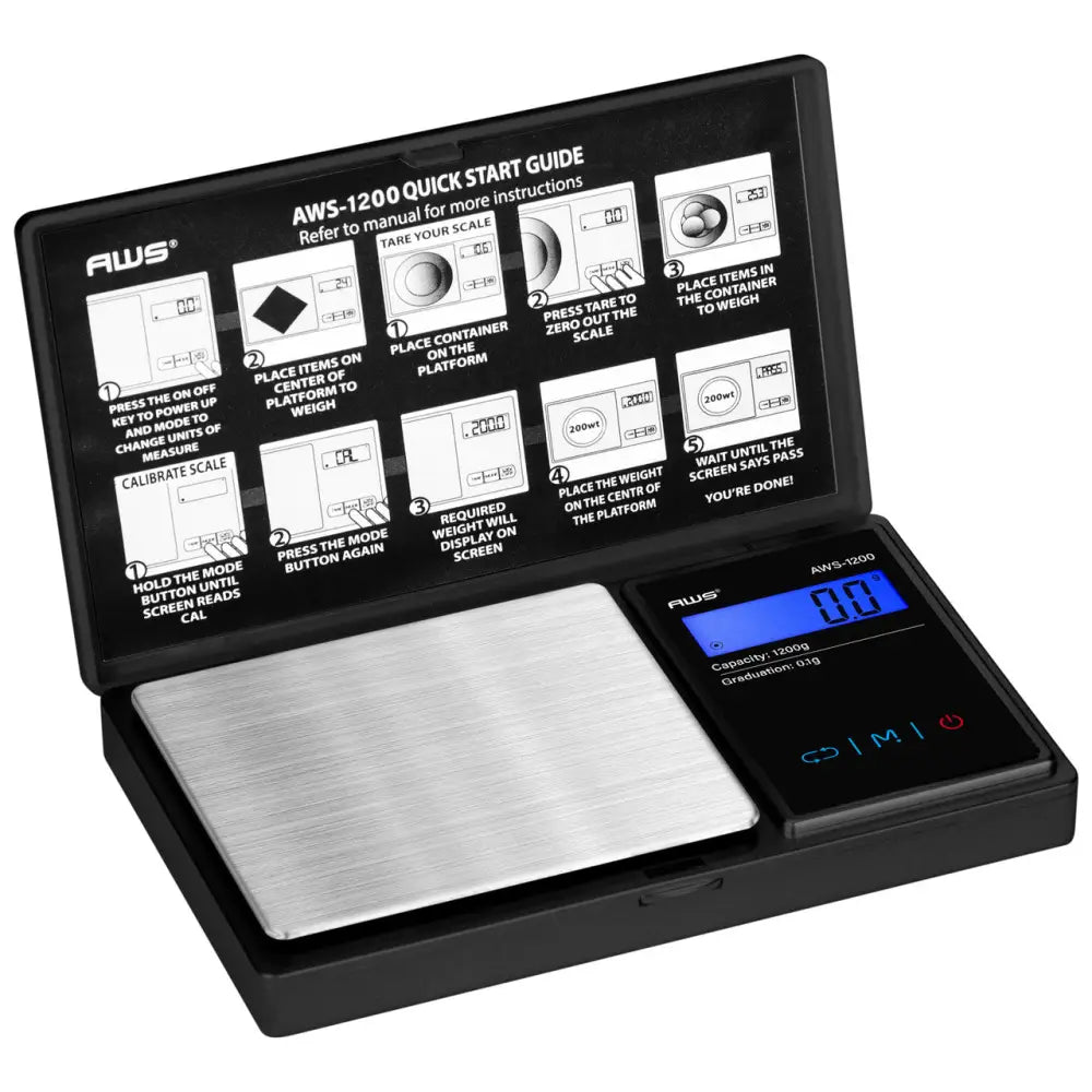 Aws digital precision scale for smoking accessories, black silver with blue LED