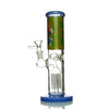 Aztec straight tube water pipe with blue base, green cannabis leaf body