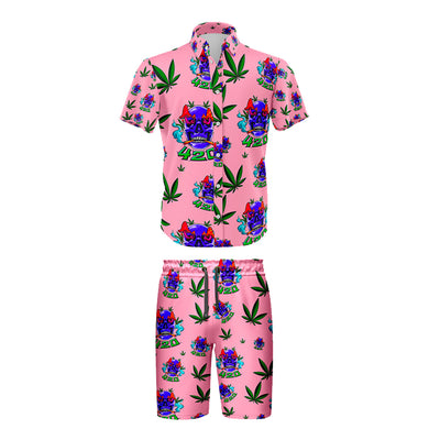 Pink Skull Print Shirt & Shorts Lounge Set
