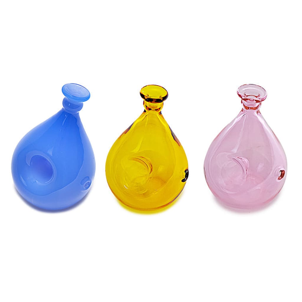Vibrant balloon pipe in cool colors: blue, yellow, and pink rounded glass vases