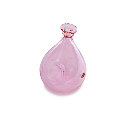 Pink glass vase with teardrop shape, narrow neck - vibrant balloon pipe in cool colors