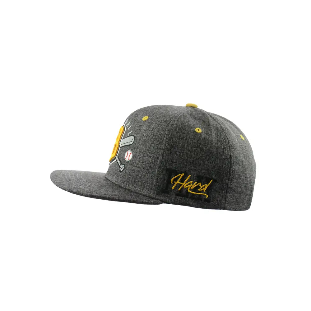 Gray baseball hat embroidered snapback with yellow accents for sports fans