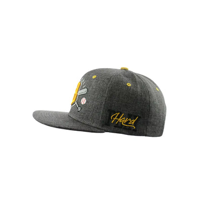 Gray baseball hat embroidered snapback with yellow accents for sports fans