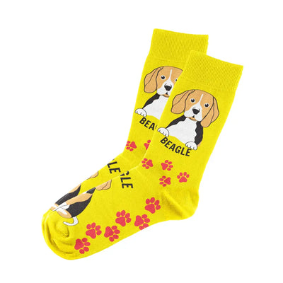 Yellow beagle-themed socks with fun design fits, perfect for beagle socks unisex style