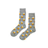 Cozy Beer Mug Socks featuring gray design with yellow beer mug patterns for comfort