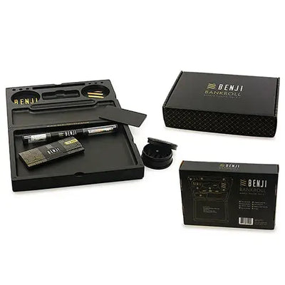 Black Benji Bankroll bamboo tray kit with gold accents