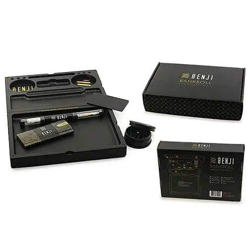 Black Benji Bankroll bamboo tray kit with gold accents