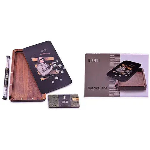 Benji walnut tray with magnetic lid kit, black wood design