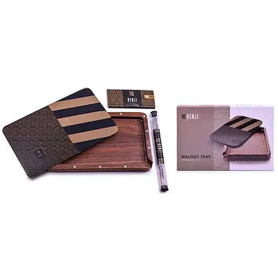 Benji walnut tray with magnetic lid kit dark brown black stripes