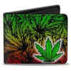 Premium Vegan Leather Men’s Bi-fold Wallet With Marijuana Leaf And Rasta Background Pattern