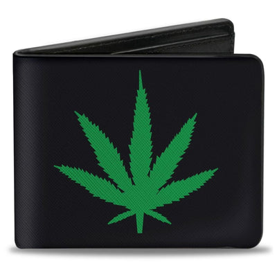 Bi-fold Wallet - Marijuana Leaf Repeat Pattern Black
