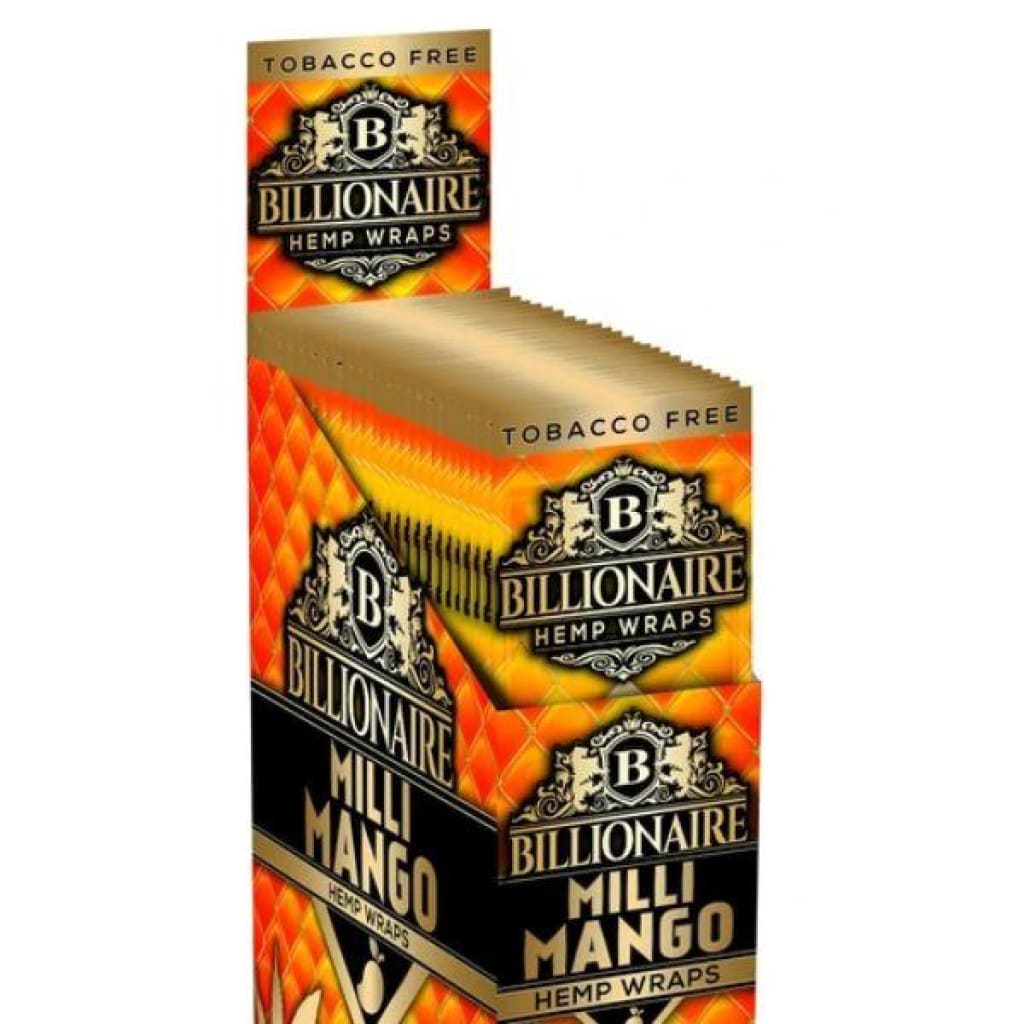 Milli Mango flavor Billionaire hemp wraps box on display - Tobacco-free