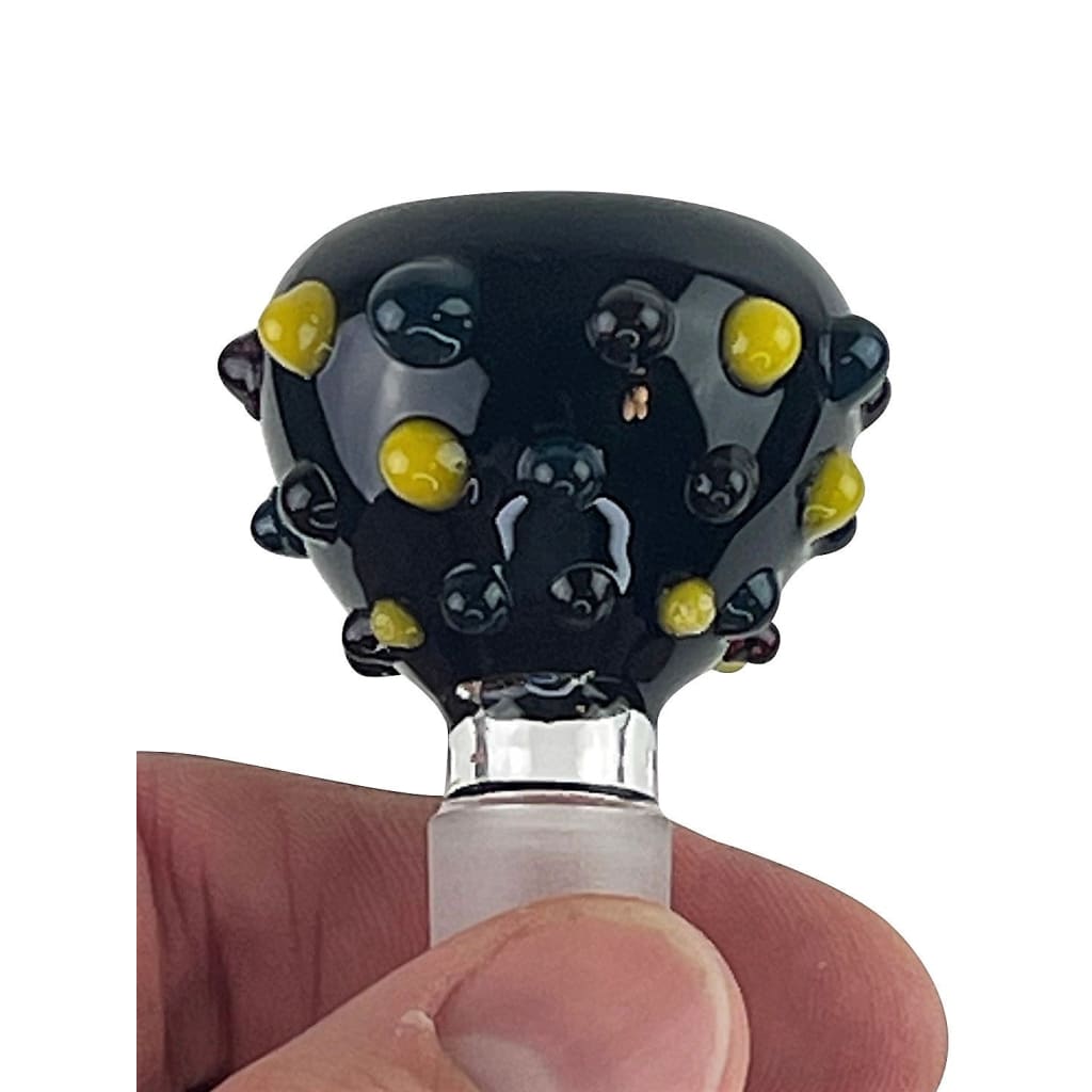 Handmade Black Balls 14mm Glass Bowl with Black and Yellow Protrusions for Water Pipes