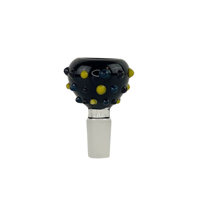 Handmade black balls 14mm bowl with yellow and blue worked glass balls decoration