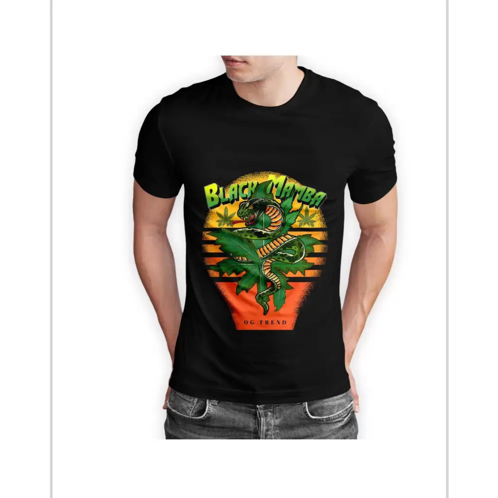 Black Mamba Half Sleeve T-shirt featuring colorful dinosaur graphic and text design