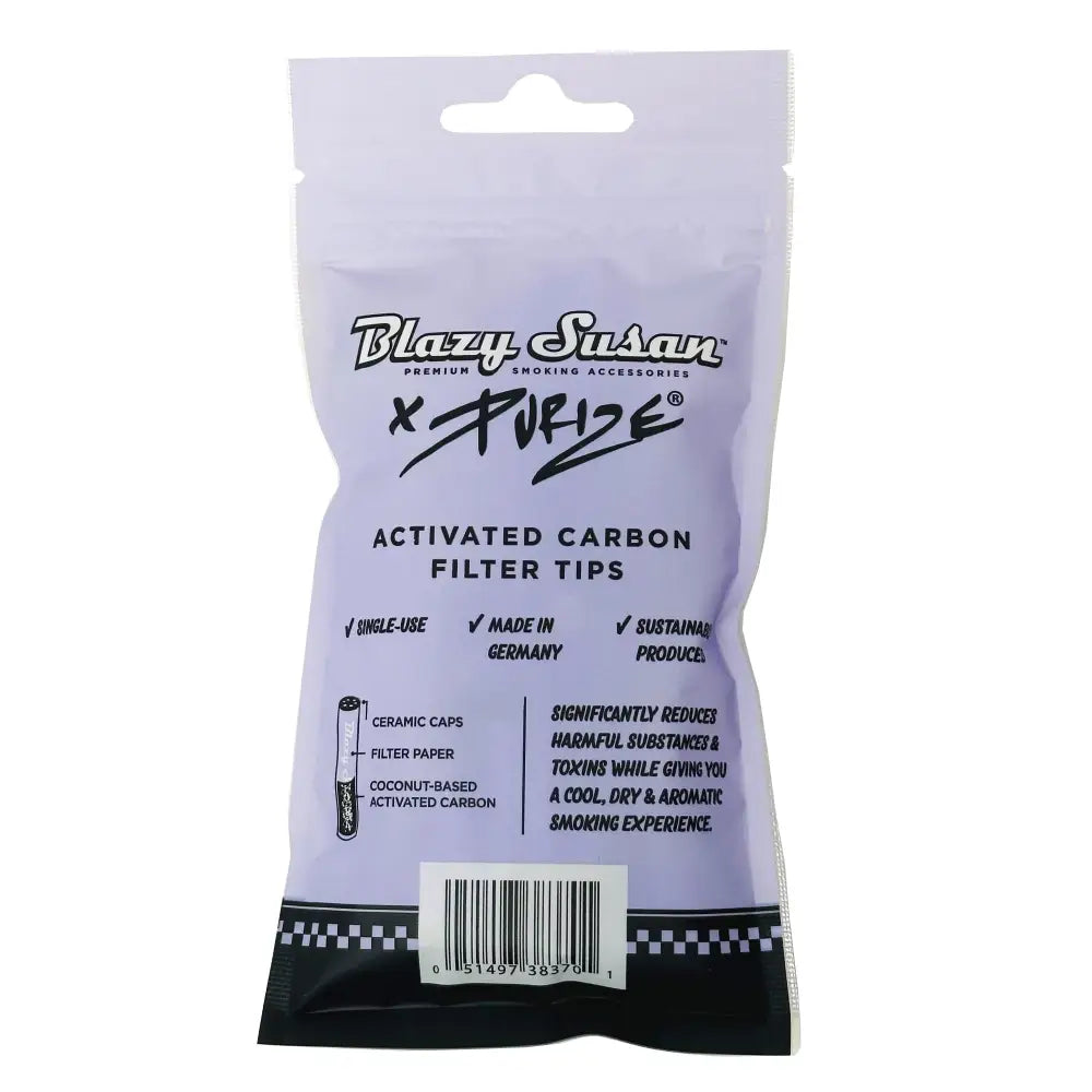 Blazy Susan purple filter tips with x-purize activated carbon in lavender black pack