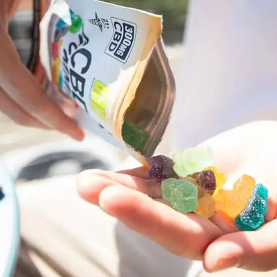 Bolt CBD Gummies 300mg broad spectrum spilling from pouch