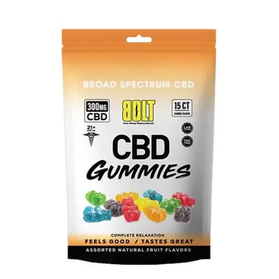 Bolt CBD gummies broad spectrum resealable pouch with fruit candies