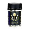 Glass jar with THC-A product, black lid, gold crown logo - Budzburn Lux THCA Flower