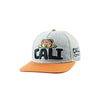 Grey and orange Cali Bear Embroidered Snapback Hat featuring bear design for street style