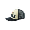 Black and cream CALI Bear Embroidered Snapback Hat with mesh back for stylish streetwear