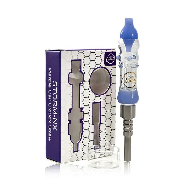 Cali Cloudx mini nectar collector with blue glass marble straw
