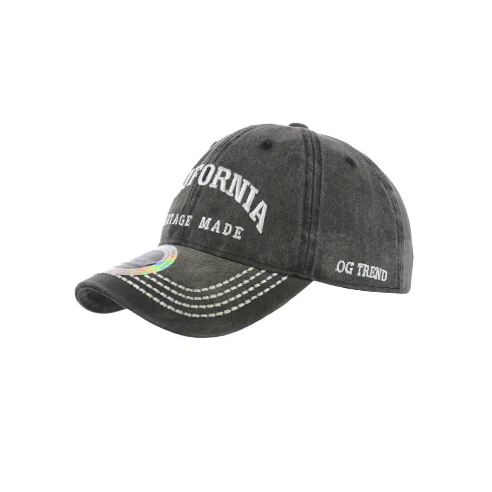 Black California Original Cotton Buckle Hat with embroidery, adjustable for all sizes