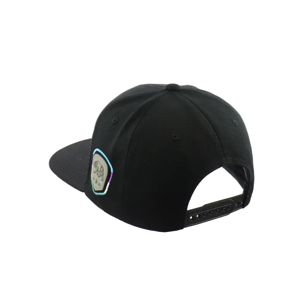 Black baseball cap with iridescent patch from California Sunset Embroidered Sunset Embroidered Snapback Hat