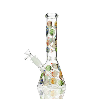Clear glass beaker water pipe with colorful candy sticker succulent designs