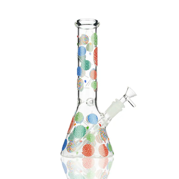Colorful candy sticker beaker water pipe with swirling glass patterns