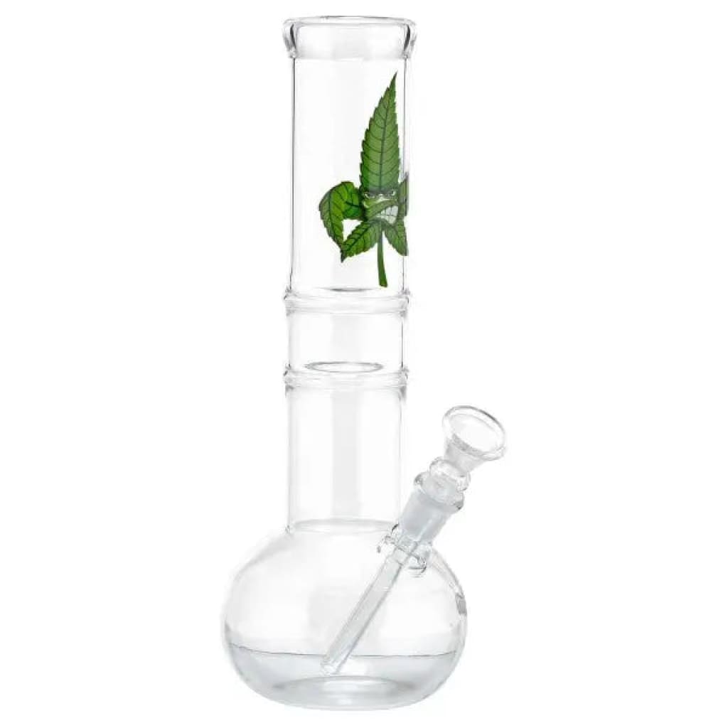 Clear glass water pipe with cannabis leaf design for smooth smoking experience