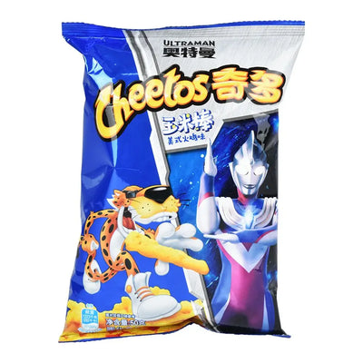 Bag of Ultraman Cheetos from international cheetos flavors 50g bags display