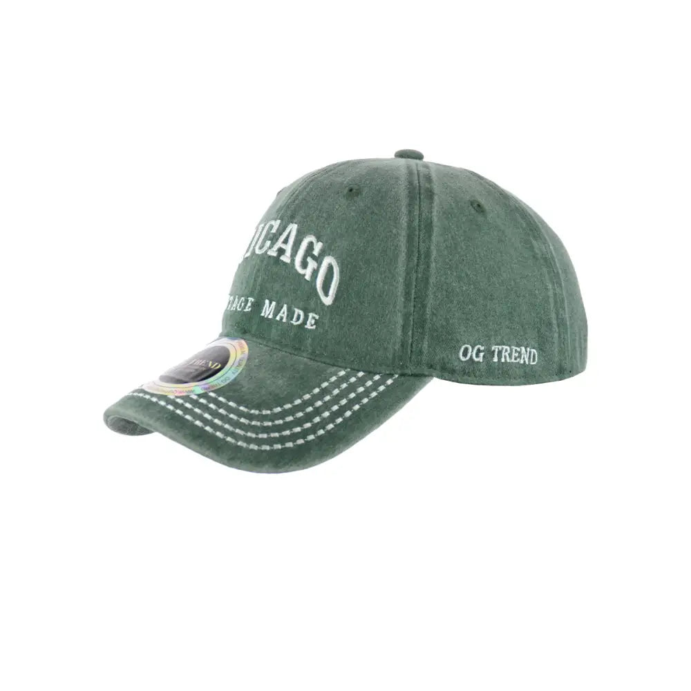 Dark green Chicago Original Cotton Buckle Hat with vintage embroidered text