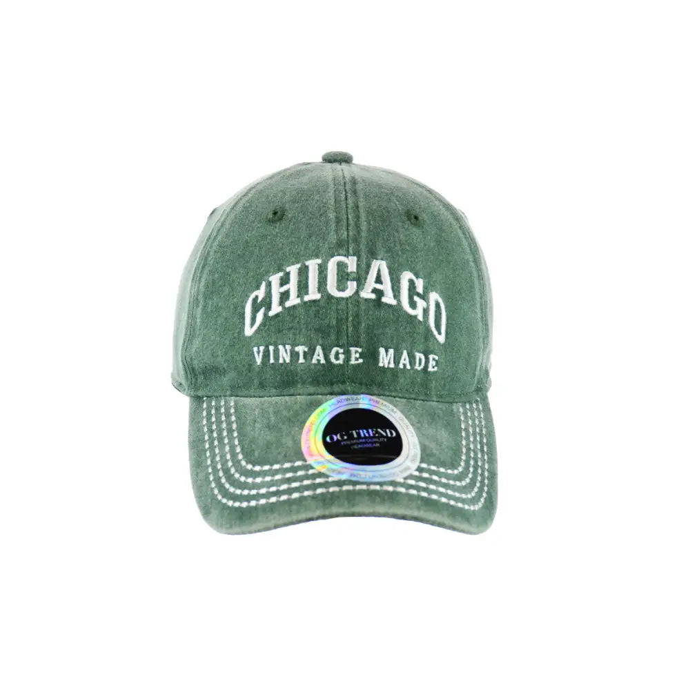 Green Chicago Original Cotton baseball cap with white CHICAGO VINTAGE MADE stitching