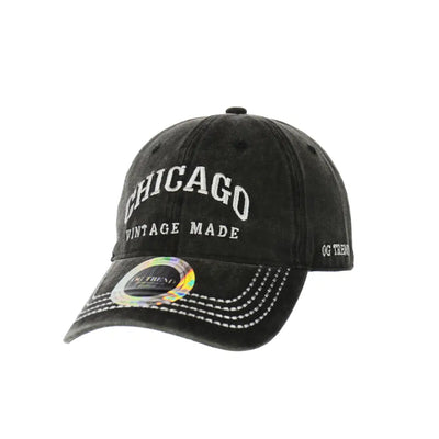 Black Chicago Original Cotton Buckle Hat with vintage embroidered text and contrast stitching
