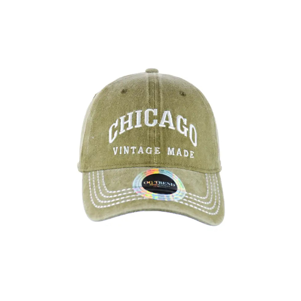 Khaki Chicago Original Cotton Buckle Hat with CHICAGO VINTAGE MADE embroidery