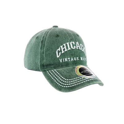 Green Chicago Original Cotton Buckle Hat with white stitching and lettering
