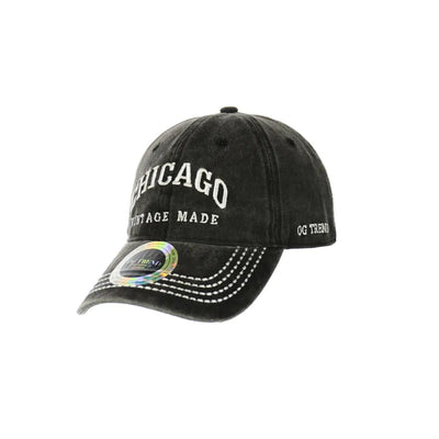 Black Chicago Original Cotton Buckle Hat with decorative stitching for comfort and durability