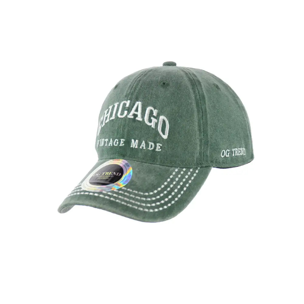 Green vintage baseball cap with Chicago text, part of Chicago Original Cotton collection