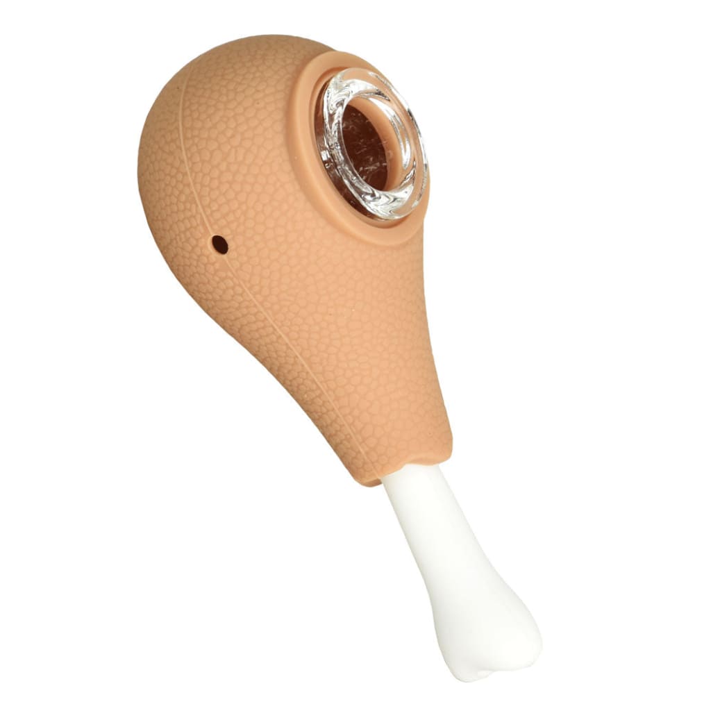 Silicone hand pipe shaped like a prosthetic ear with glass bowl insert for smoking