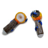 Glass pipes with colorful textures in a Clay Honeycomb Handpipe adorned with bee design
